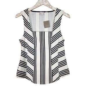 ANTHROPOLOGIE Postmark Women's Ruled Ponte Striped Top NWT Medium Black White